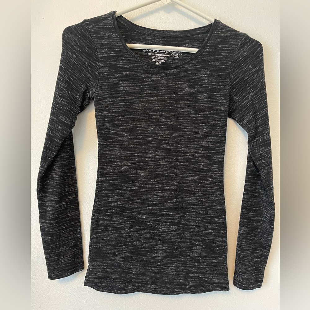 Subversive Basics Charcoal Gray SpaceDye Knit Long Sleeve Tight Fit Scoop Top XS